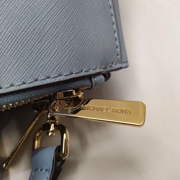 Michael Kors Blue Crossgrain Leather Carryall Double Handle Zipper Satchel Bag - Picture 16 of 16